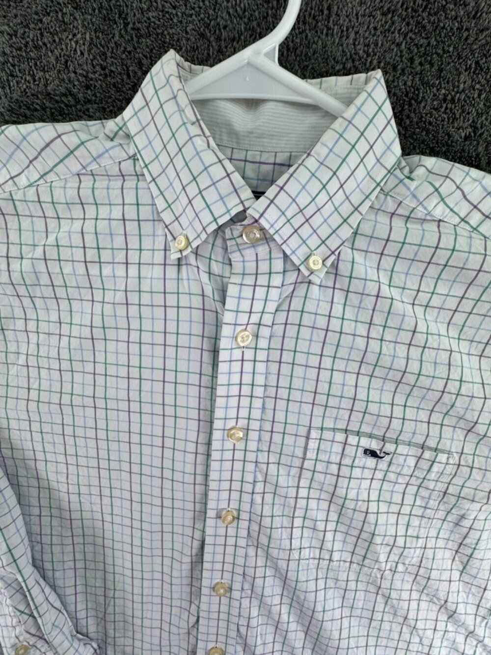 Vineyard Vines Button Up Shirt Long Sleeve Purple Green Check Medium Tucker